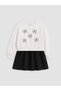 Özmarka New Season Ecru Bow Printed Girls' Dress - 2