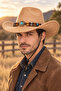 Unisex Internally Adjustable Suede-Look Turquoise Stone Beaded Fedora Model Cowboy Hat - 7