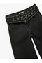 Wide Leg Denim Pants with Eyelet Detail and Cotton Belt - 3