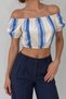 Women's Madonna Collar Elastic Short Sleeve Crop Blouse - 3