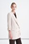Double-Breasted Collar Accessory Detailed Oversize Long Lined Beige Jacket 0002 - 5