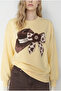 Women's Yellow Bow Printed Stone Detailed Oversize Three-Thread Sweatshirt 2283 60286479 - 5