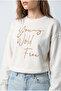 Women's White Stone Lettering Detailed Oversize Three-Thread Sweatshirt 1006 60286478 - 2
