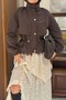Women's Short Trench Coat with Zipper and Snap Fasteners, Elastic Waist, Lace Detail, Epaulettes, Long Sleeves, Stand Collar, Short - 4