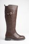 Women's Brown Flat Boots with Flexible Elastic, Round Toe, and Zipper - 8