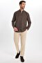 Men's Regular Fit Classic Cut Oxford Texture Collar Buttoned Pocket Embroidered Brown Shirt - 2