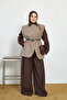 Women's Asymmetrical Cut Leather Belted Lined Vest Stone - 3