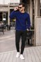 Men's Premium Crew Neck Navy Blue Basic Knit Sweater - 2