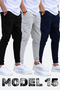 Set of 3 Unisex Ribbed Sweatpants Regular Black Gray Navy Blue Color Sports Sweatpants