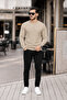 Men's Premium Crew Neck Cream Basic Knitwear Sweater - 5