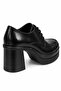 Rosa Black Rustic Women's Daily Lace-Up Comfortable Stylish Heeled High Wedge Loafer - 4