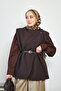 Women's Asymmetrical Cut Leather Belted Lined Vest Bitter Brown
