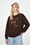 Women's Bitter Brown Stone Lettering Detailed Oversize Three-Thread Sweatshirt 1006 60286478 - 3
