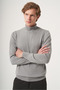 Gray Turtleneck Long Sleeve Knitted Comfort Fit Cotton Sweater 1012265004 - 2