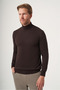 Brown Turtleneck Long Sleeve Knitted Comfort Fit Cotton Sweater 1012265004 - 2