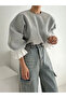 Women's Crew Neck White Sweatshirt with Sleeve Detail, 100% Cotton - 3