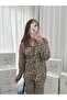 Women's Leopard Patterned Buttoned Long Sleeve Thermosoft Pajama Set - 3