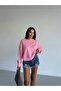 Women's Candy Pink Crew Neck Oversize Two-Thread Non-Fleece Sweatshirt - 2
