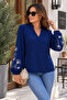 Timeless Elegance Women's V-Neck Collar Sleeves Floral Pattern Long Sleeve Stylish Viscose Blouse - 3