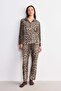 Suede Textured Shirt Collar Pajama Set Leopard - 6