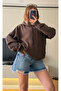 Brown Sequin Embroidered Hooded Sweatshirt with Wing Detail - 4197