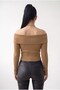 Women's Camel Extra Flexible S-M-L Compatible Madonna Semi-Crop Ribbed Blouse Sweater - 3