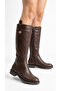 Women's Leather Look Zippered Short Heeled Below the Knee Winter Boots
