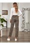 Women's high waist lace up leopard print modal pants - 3