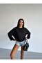Women's Black Crew Neck Oversize Two-Thread Non-Padded Sweatshirt - 4
