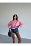 Women's Candy Pink Crew Neck Oversize Two-Thread Non-Fleece Sweatshirt - 6