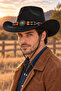 Unisex Internally Adjustable Suede-Look Turquoise Stone Beaded Fedora Model Cowboy Hat - 5