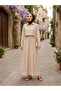 Women's Stylish Shirt Collar Long Skirt Cream Hijab Two-Piece Set - 4