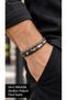 Lervano Stone Gray Leather Men's Bracelet - Mixed Natural Stone Beaded Weave
