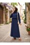 Women's Stylish Shirt Collar Long Skirt Navy Blue Hijab Two-Piece Set - 6