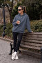 Women's Winter 3-Strand Fleece Hooded Oversize Sweatshirt with Cut-Out Pockets
