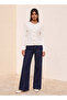 Denim Wide Leg Buttoned Waist Pants - 2