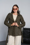 Women's Khaki Suede Look Faux Leather Belted Double-Breasted Buttoned Epaulet Short Trench Coat - 2
