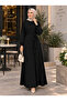 Women's Belted Long Tunic Dress, Textured Long Sleeve Maxi Dress with Hijab - 2