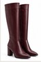 Culina Women's Burgundy Pointed Toe Thick Heeled Side Zipper Below the Knee Women's Leather Boots 7.5 cm Heel - 2