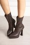 Talya Women's Bitter Brown Stretch Leather Pointed Toe Zippered Platform 11 cm Thick Heeled Boots Bootie - 2