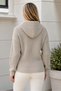 Women's Long Sleeve Hooded Lace-Up Textured Comfortable Cut Casual Stylish Beige Knitwear Sweater - 3