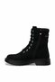 Women's Black Boots, Lace-Up, Side Zipper, Thick Sole, Winter Ankle Detailed Casual Boots - 6