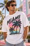 Unisex Oversize 80S T-Shirt Short Sleeve Crew Neck Cotton Combed T-Shirt Miami Ocean Drive Palm Tree Printed Oversize Summer T-Shirt - 8