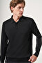 Black Polo Collar Long Sleeve Knitted Comfort Fit Cotton Sweater 1012265159 - 4