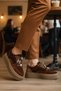 Brown Nubuck Lace-Up Thick Sole Stone Detailed Women's Casual Sneaker Shoes 25K475 - 2