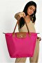 Folding Zippered Large Size Women's Hand and Shoulder Bag Navy Blue + Pink 💐 - 7