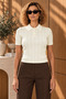 Ecru Hair Knit Short Sleeve Knitwear - 3