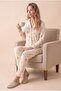 Women's Long Sleeve Front Buttoned Report Interlock Lemon Ecru Pajama Set C6T2N48 - 4