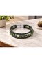 Elcavio Moss Black Leather Men's Bracelet - Green Natural Stone Beaded Weave - 2