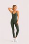 Women's Khaki Color Backless Cross Strap Gathering Yoga Pilates Leggings Sports Jumpsuit - 4